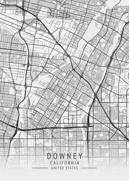 Downey - California - US Gray Map Art