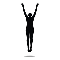 Silhouette of a person jumping with arms raised reaching towards the sky in a dynamic pose silhouette