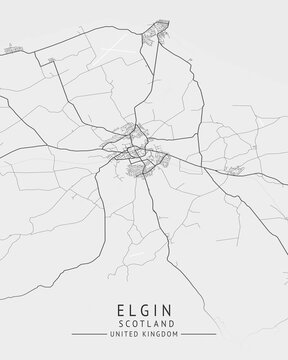 Elgin -  Scotland UK Gray City Map