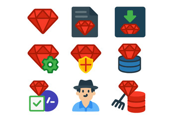 Fototapeta premium Set of icons with a red diamond on top