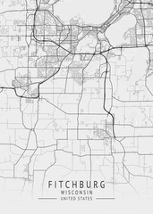 Obraz premium Fitchburg - Wisconsin - US Gray Map Art