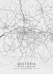 Gastonia - North Carolina - US Gray Map Art