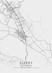 Gilroy - California - US Gray Map Art