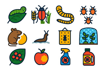 Fototapeta premium Collection of insect and animal icons, including a mouse, a caterpillar