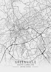 Greenville - South Carolina - US Gray Map Art