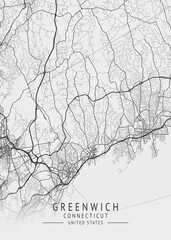 Greenwich - Connecticut - US Gray Map Art