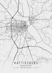Hattiesburg - Mississippi - US Gray Map Art