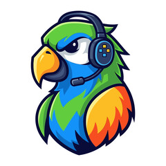 Tech-Savvy Parrot: A vibrantly colored parrot sporting a modern headset, ready to connect in the digital arena and creating a stunning image for design.