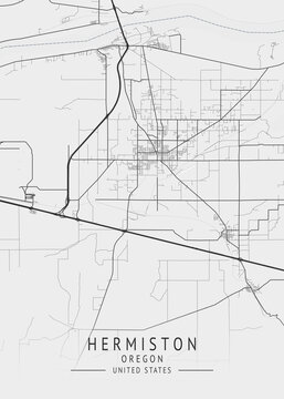 Hermiston - Oregon - US Gray Map Art