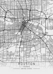 Fototapeta premium Houston - Texas - US Gray Map Art