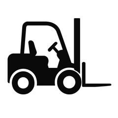 Naklejka premium Black silhouette of forklift truck icon with lifting forks on white background