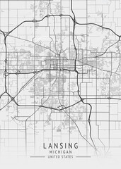 Lansing - Michigan - US Gray Map Art