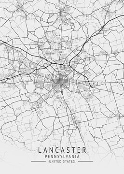 Lancaster - Pennsylvania - US Gray Map Art