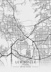 Obraz premium Lewisville - Texas - US Gray Map Art