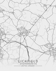 Lichfield -  Staffordshire UK Gray City Map