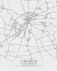 Lincoln -  Lincolnshire UK Gray City Map
