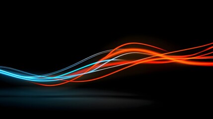 Vivid neon light streaks form dynamic, wavy patterns against a dark backdrop.