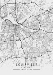 Louisville - Kentucky - US Gray Map Art