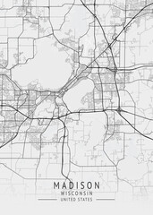 Madison - Wisconsin - US Gray Map Art