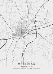 Fototapeta premium Meridian - Mississippi - US Gray Map Art