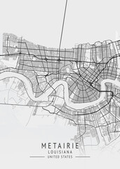 Obraz premium Metairie - Louisiana - US Gray Map Art