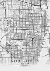 Obraz premium Miami Gardens - Florida - US Gray Map Art