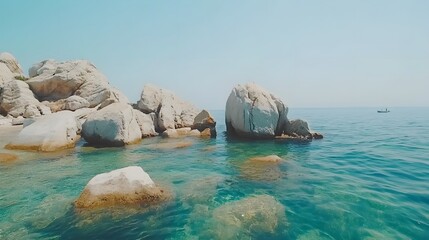 Serene Coastal Scene with Rocks and Clear Water