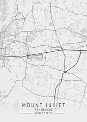 Obraz premium Mount Juliet - Tennessee - US Gray Map Art