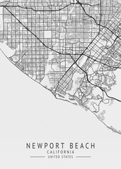 Newport Beach - California - US Gray Map Art