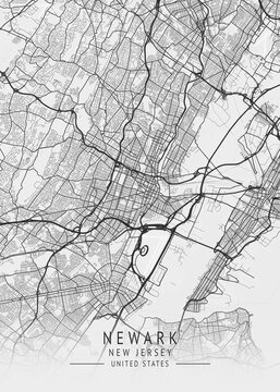 Newark - New Jersey - US Gray Map Art