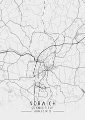 Obraz premium Norwich - Connecticut - US Gray Map Art
