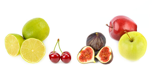 Colorful Still Life of Limes, Cherries, Figs, and Apples