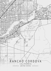 Rancho Cordova - California - US Gray Map Art