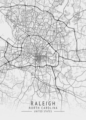 Raleigh - North Carolina - US Gray Map Art