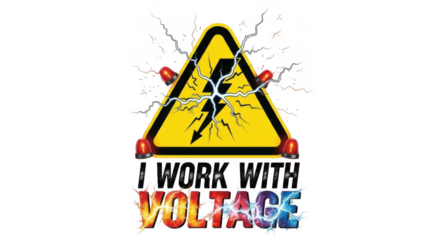 Striking high voltage graphic t-shirt design with fiery electrical accents and bold text