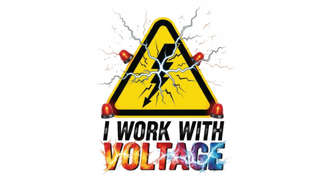 Striking high voltage graphic t-shirt design with fiery electrical accents and bold text