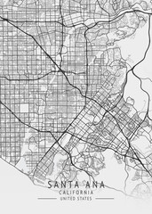Santa Ana - California - US Gray Map Art