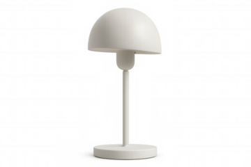 Sleek white table lamp casting soft light against clean backdrop, highlighting modern design aesthetic