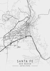 Naklejka premium Santa Fe - New Mexico - US Gray Map Art