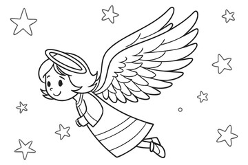 Obraz premium black and white illustration of a cartoon angel flying