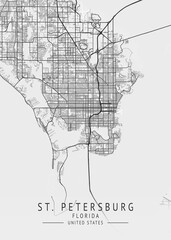 St. Petersburg - Florida - US Gray Map Art