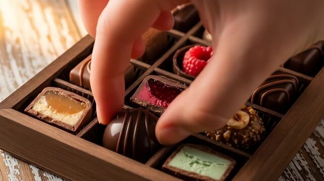 Exquisite chocolates, a carefully selected selection of artisanal treats for all palates. Video of delicious treats. 4k Video 4k
