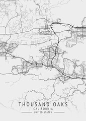 Thousand Oaks - California - US Gray Map Art
