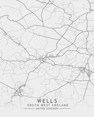 Fototapeta premium Wells - South West England UK Gray City Map