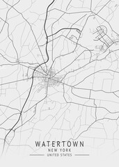 Watertown - New York - US Gray Map Art
