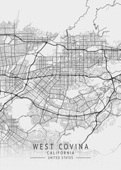 West Covina - California - US Gray Map Art