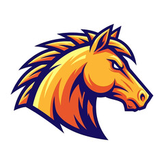 Majestic Horse Head Emblem: A strong and noble horse head emblem, rendered in vibrant gold and orange hues, embodying the spirit of courage, freedom, and untamed power. 