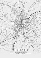Worcester - Massachusetts - US Gray Map Art