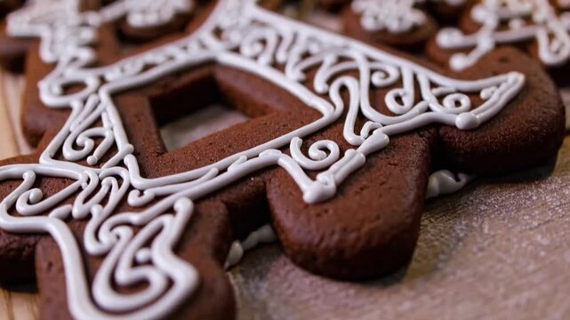 Edible baked goods shaped like letters of the alphabet and numerical digits made from gingerbread, representing collection of Christmas confectionery treats
