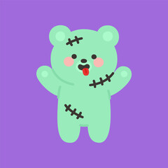 unny Zombie Teddy Bear Raising Hands with Tongue Out
